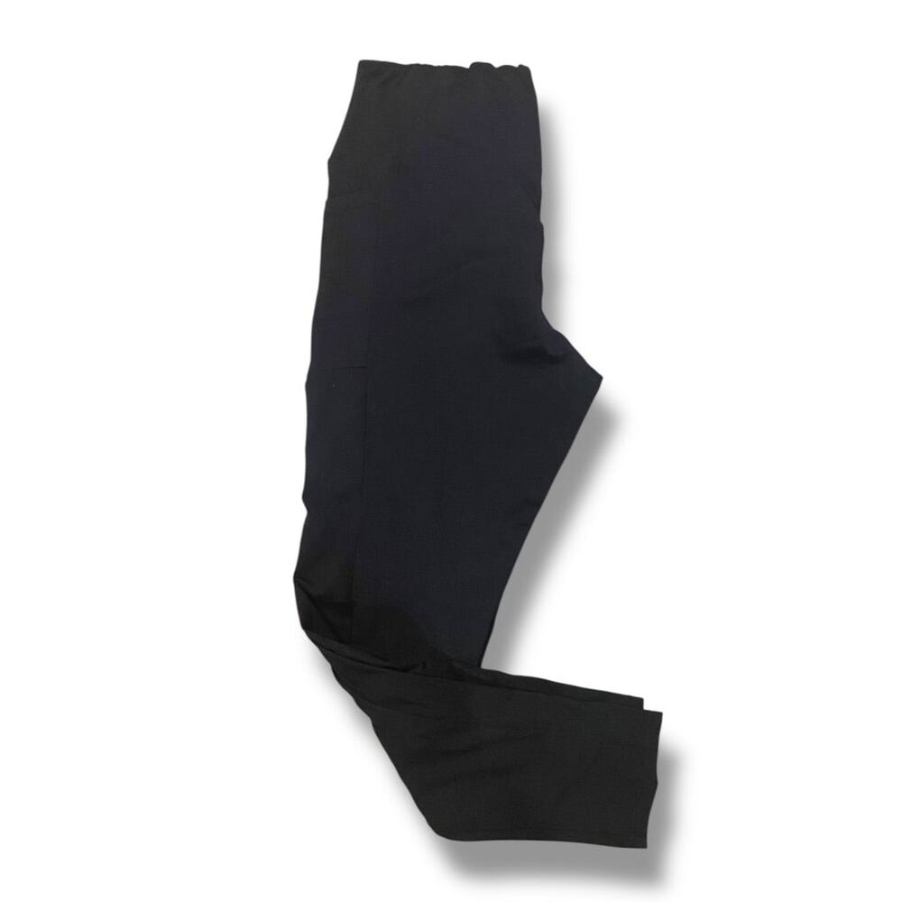 1XL‎ Womens Black Leggings Soft Side Stash Pockets High Waist Full Length